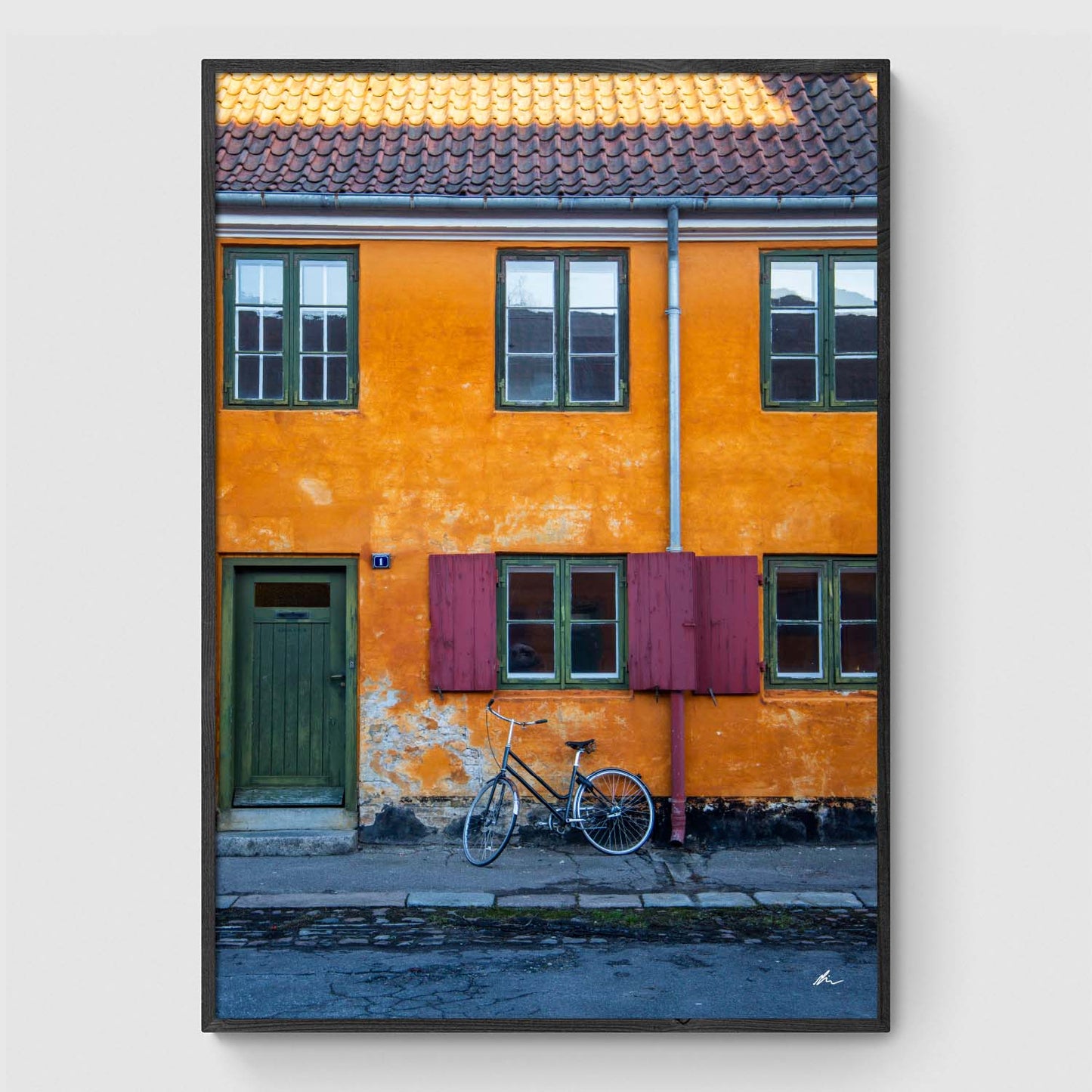 Cykel langs rækkehus i Nyboder